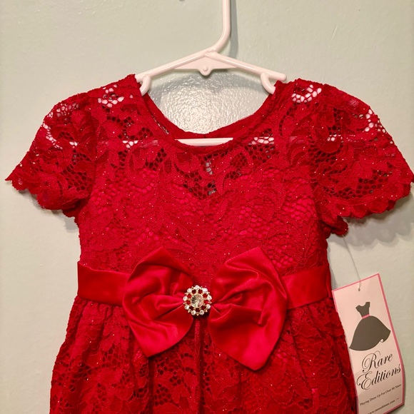 Rare Editions Red Sparkly Lace Dress - Picture 2 of 4